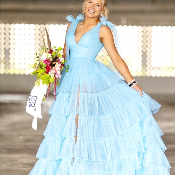 Sherri Hill Light Blue Prom Dress 56066 - Picture 1 of 5
